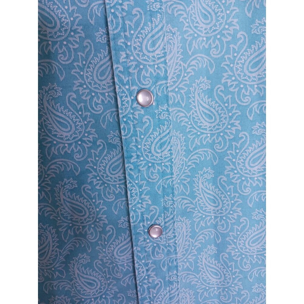 Wrangler Teal Paisley Short Sleeve Button-Down Shirt - Picture 3 of 8